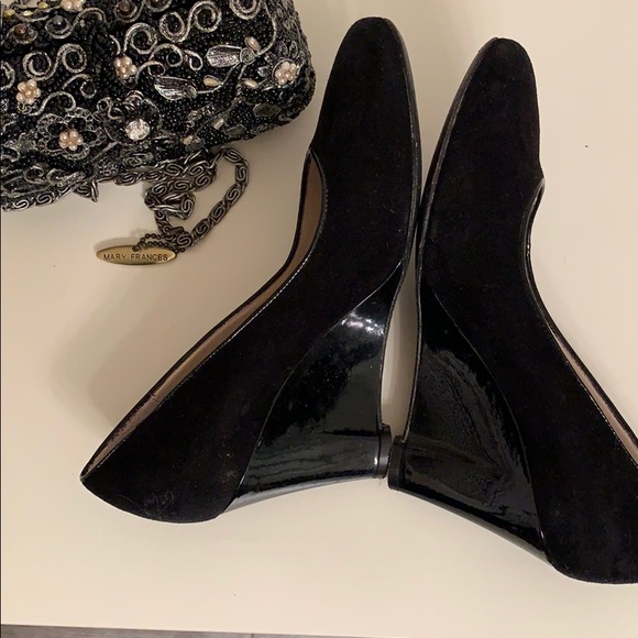 Bruno Magli Black Velour and Patent Leather Wedges - Picture 4 of 5